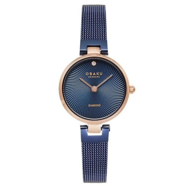 【OBAKU】渦旋幾何時尚腕錶-藍X玫瑰金(V256SXVLML)