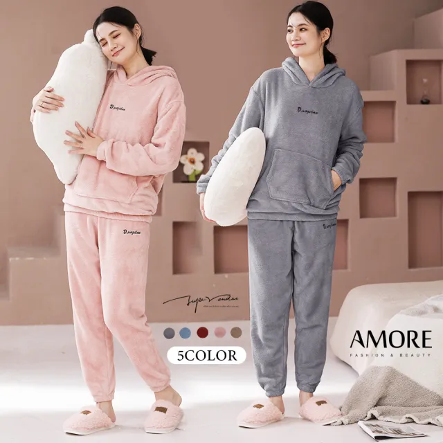【Amore】秋冬蓄熱保暖刷毛暖暖睡衣居家服套裝(親膚舒適居家服)