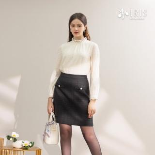 【IRIS 艾莉詩】小荷葉領抓縐上衣-淺卡其(46128)