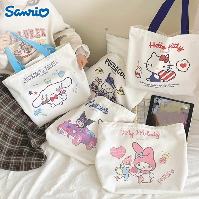 SANRIO 三麗鷗 酷洛米美樂蒂大容量單肩帆布包補習袋 可裝A4(大耳狗/凱蒂貓/Hello Kitty)