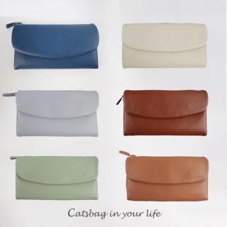 【Catsbag】柔軟皮革掀蓋長夾 隱形磁扣 多卡位錢包 女用皮夾 多功能長夾 119721