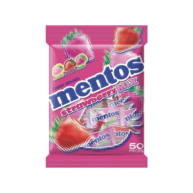 【mentos 曼陀珠】綜合草莓曼陀珠袋裝135G(2.7g x 50顆) 5入組