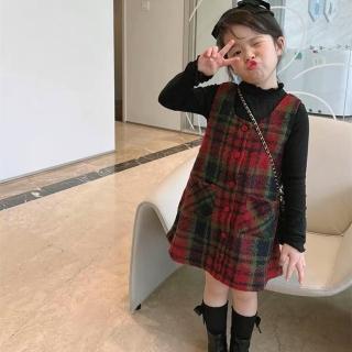 【橘魔法】紅綠格紋背心裙(吊帶裙 連身裙 連衣裙 裙子 聖誕節 耶誕節 女童 兒童 童裝 過年 喜宴 紅)