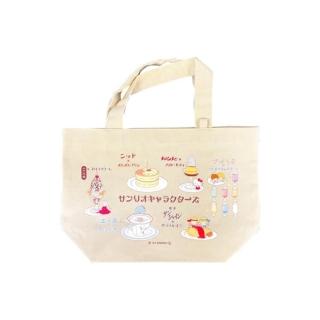 【小禮堂】Sanrio 三麗鷗 大集合 帆布手提袋 - 昭和吃茶館(平輸品)