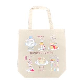 【小禮堂】Sanrio 三麗鷗 大集合 帆布托特包 - 昭和吃茶館(平輸品)