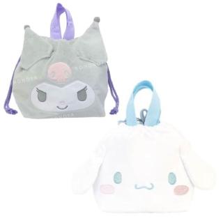 【小禮堂】Sanrio 三麗鷗 絨毛造型濕紙巾手提午餐袋 - 大臉款 酷洛米 大耳狗(平輸品)