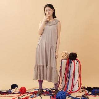 【MOSS CLUB】翻領蕾絲拼接無袖洋裝(黑 白 卡/魅力商品)
