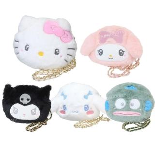 【小禮堂】Sanrio 三麗鷗 絨毛造型斜揹包 - 大臉款 Kitty 酷洛米 大耳狗 人魚漢頓(平輸品)