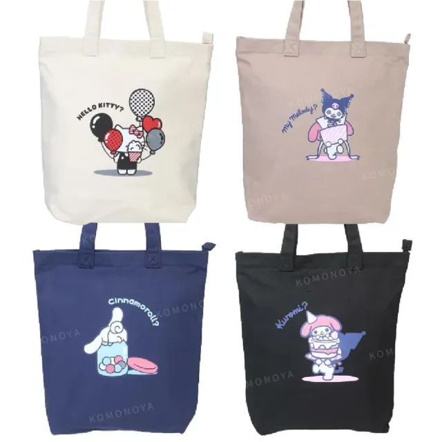 【小禮堂】雙11 Sanrio 三麗鷗 棉質直式肩背袋 - 遮臉款 Kitty 大耳狗 酷洛米(平輸品)
