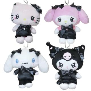 【小禮堂】Sanrio 三麗鷗 絨毛玩偶收納吊飾 - 黑蝴蝶結款 Kitty 酷洛米 美樂蒂(平輸品)