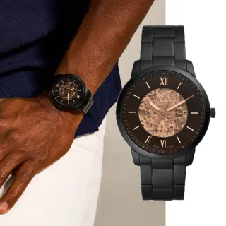 【FOSSIL 官方旗艦館】Neutra 深棕色鏤空錶盤自動機械 不鏽鋼錶帶 手錶 44mm ME3183