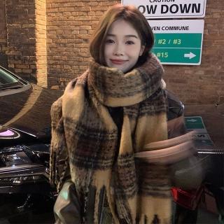 【MoonDy】仿羊絨圍巾 美拉德 馬海毛圍巾 加厚圍脖 格子圍巾 高階感 流蘇圍巾 棕色披巾 圍脖 空調被 禮物
