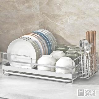 【Store up 收藏】頂級304不鏽鋼 杯碟碗盤瀝水架-加大款-附餐具筒+瀝水盤(ADD007)