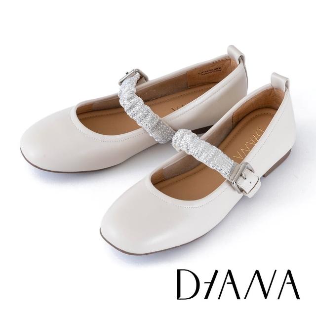【DIANA】氣質簡約鑽細帶瑪莉珍低跟鞋(米色)
