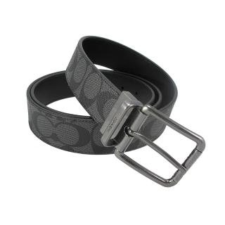 【COACH】滾輪扣環大C PVC/皮革寬版皮帶(暗黑灰)