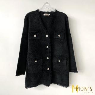 【MON’S】流蘇長版絨毛外套(2色任選)