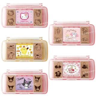 【小禮堂】Sanrio 三麗鷗 印章印泥組 - 復古千鳥格 Kitty 美樂蒂 酷洛米 布丁狗 大耳狗 兔媽媽(平輸品)