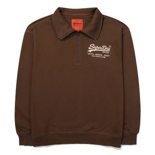 【Superdry】韓版 中性款 男女適穿 半開襟上衣高領套頭衫 Heritage Half Zip(咖啡色)