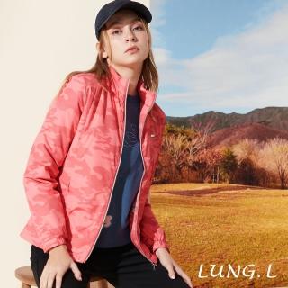 【LUNG.L 林佳樺】LQ22C17嫩橘色迷彩長袖鋪棉女裝外套(保暖 秋冬款 非羽絨 加大尺碼)