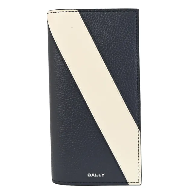 【BALLY】LGO 經典LOGO斜紋小牛皮對折多功能零錢長夾(深藍)