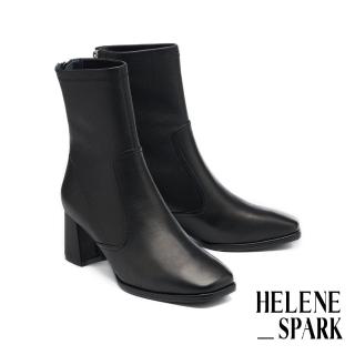 【HELENE SPARK】極簡率性彈力羊皮方頭高跟短靴(黑)