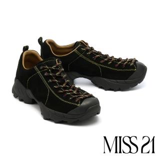 【MISS 21】美式懷舊點點綁帶牛麂皮老爹厚底休閒鞋(黑)