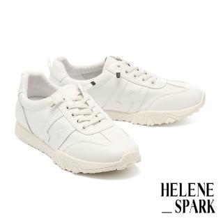 【HELENE SPARK】率性舒適彈力鞋帶牛皮厚底休閒鞋(白)