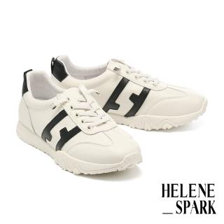 【HELENE SPARK】率性舒適彈力鞋帶異材質厚底休閒鞋(黑)