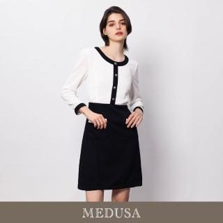 【MEDUSA 曼度莎】現貨-黑白經典方格紋理小香風洋裝（M-XL）｜上班穿搭 短洋裝 長袖洋裝(501-31806)