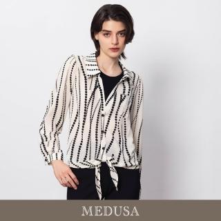 【MEDUSA 曼度莎】現貨-黑色點點假兩件式雪紡襯衫（M-2L）｜女雪紡上衣 女長袖上衣(501-12301)