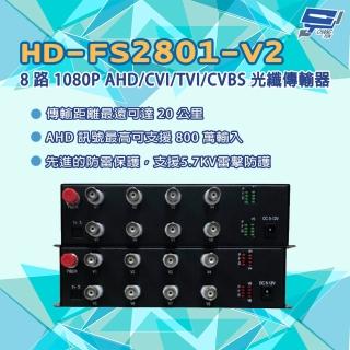 【CHANG YUN 昌運】HD-FS2801-V2 8路1080P AHD800萬/CVI/TVI/CVBS 同軸光纖傳輸器光電轉換器 一對