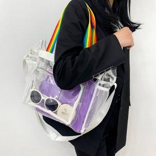 【LEESA】購物袋\沙灘包\防潑水\單肩包\大容量\多功能\媽媽包\育兒包\斜揹包\手提袋\包包\透明