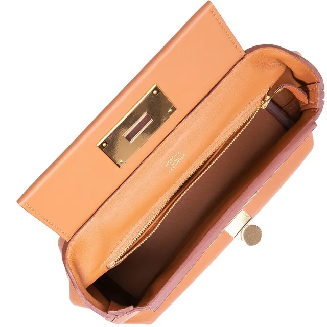 【Hermes 愛馬仕】24/24 21 mini Evercolor和Swift小牛皮肩背包(金棕金釦)