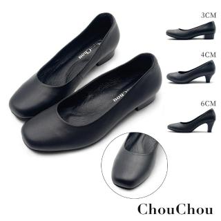 【ChouChou】上班通勤真皮高跟鞋-方頭款(真皮鞋/真皮高跟鞋/全黑高跟鞋/方頭高跟鞋)