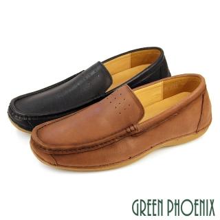 【GREEN PHOENIX 波兒德】男鞋 莫卡辛 懶人鞋 休閒鞋 真皮 油蠟牛皮 磁石震動(咖啡、黑色)