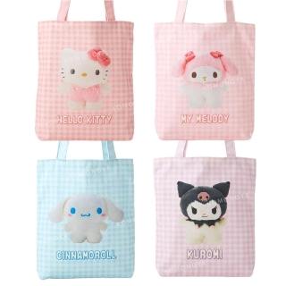 【小禮堂】Sanrio 三麗鷗 棉質直式肩背袋 - 3D人物系列 Kitty 大耳狗 酷洛米(平輸品)