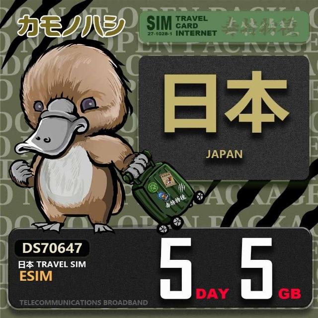 【鴨嘴獸Platypi.IF】日本eSIM 5日 5GB 用完斷網 網卡(日本上網卡 免換卡 流量上網卡)