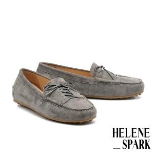 【HELENE SPARK】日常舒適蝴蝶結綁帶羊麂皮方頭平底鞋(灰)