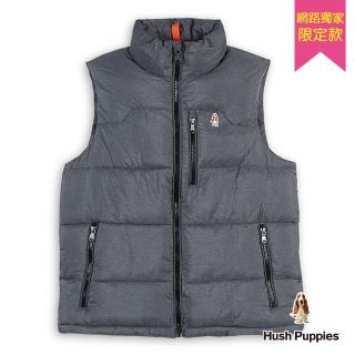 【Hush Puppies】男裝 背心 配色羽絲絨刺繡小狗背心(深灰 / 44117901)