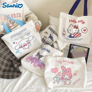 【SANRIO 三麗鷗】酷洛米美樂蒂大容量單肩帆布包補習袋 可裝A4(大耳狗/凱蒂貓/Hello Kitty)