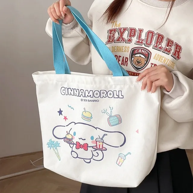 【SANRIO 三麗鷗】雙11 酷洛米美樂蒂大容量單肩帆布包補習袋 可裝A4(大耳狗/凱蒂貓/Hello Kitty