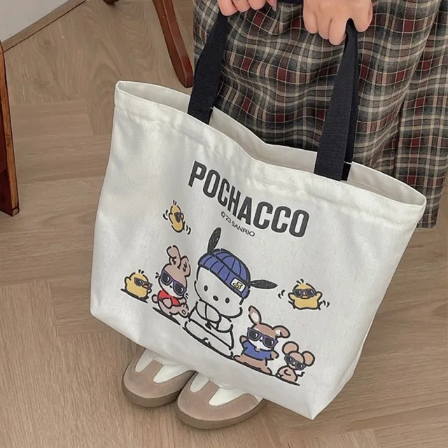 【SANRIO 三麗鷗】雙11 酷洛米美樂蒂大容量單肩帆布包補習袋 可裝A4(大耳狗/凱蒂貓/Hello Kitty