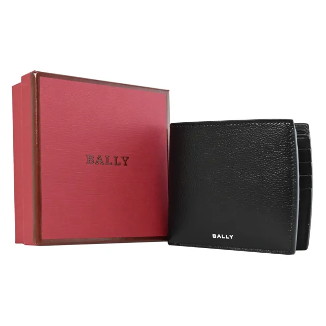 【BALLY】BYIE 簡約燙字LOGO弧邊小牛皮雙層對折8卡短夾(黑)