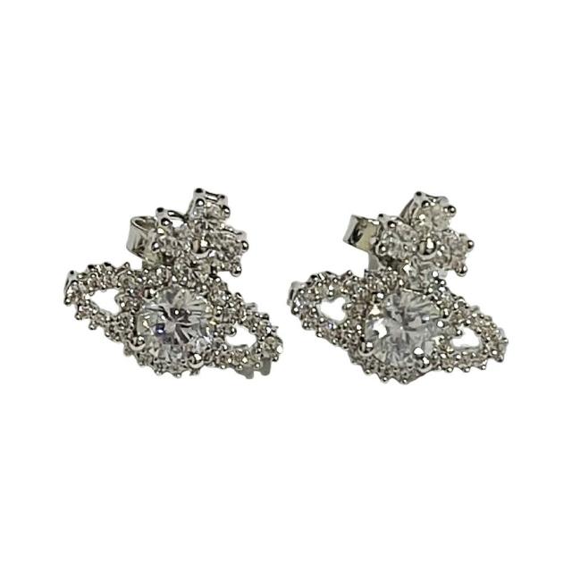 【Vivienne Westwood】VALENTINA 品牌LOGO 水晶耳環(白金/白水晶)