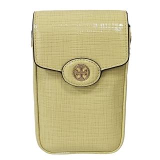 【TORY BURCH】TB 翻蓋皮革手機卡包斜揹包(招財奶油黃色/贈原廠防塵袋紙袋/母親節送禮)