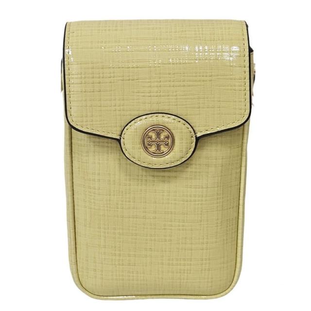 【TORY BURCH】TB 翻蓋皮革手機卡包斜背包(招財奶油黃色/贈原廠防塵袋紙袋/母親節送禮)