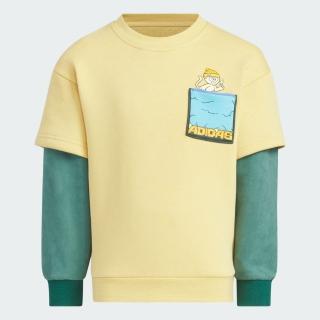 【adidas 愛迪達】長袖上衣 童裝 大童 男童 亞規 LK KN CREW 黃綠 JJ4955