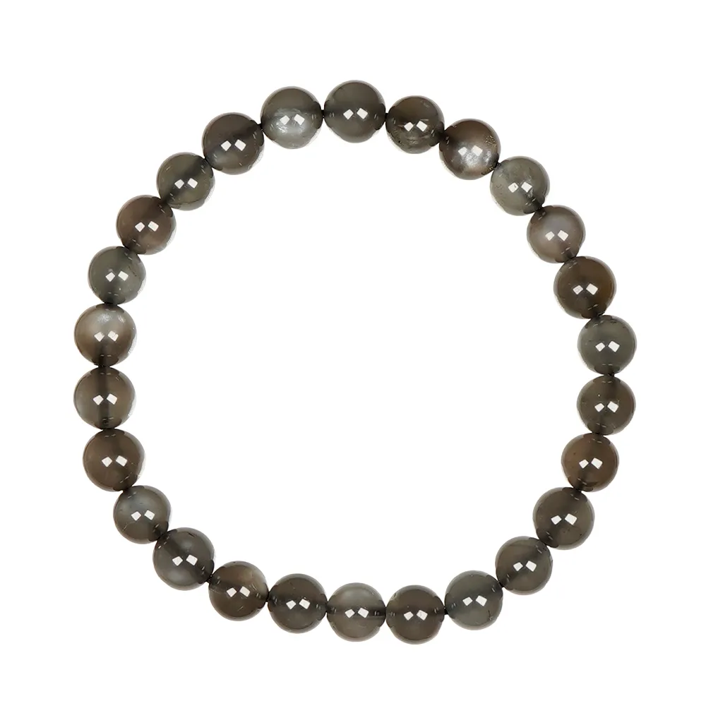 【正佳珠寶】黑月光 高品銀光 6.8-7.3mm 黑月光石手珠｜日本彈力繩