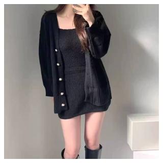 【BBHONEY】舒適羊絨背心裙 長版外套兩件式套裝(S-XL)