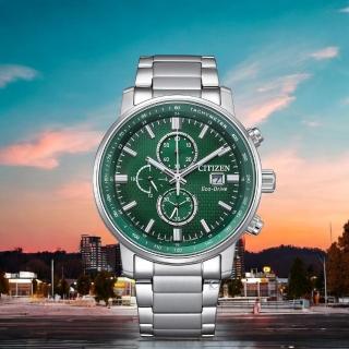 【CITIZEN 星辰】亞洲限定 情人節推薦款 光動能計時手錶-綠43mm(CA0840-87X)